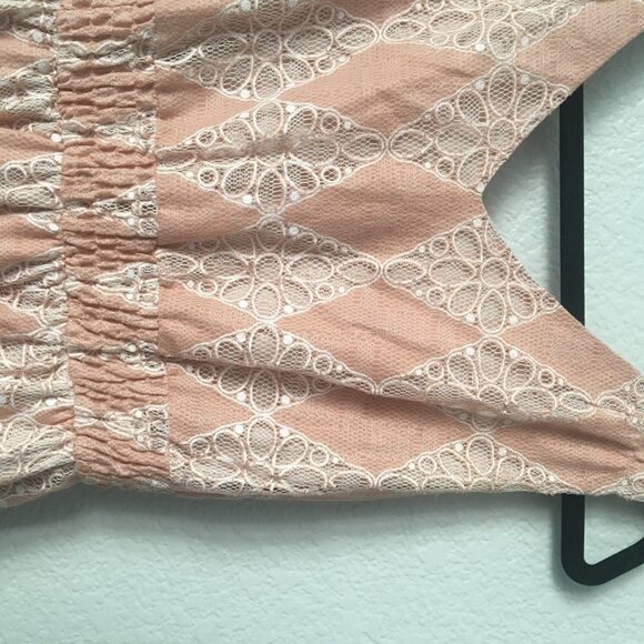 Pink Lace Dress Boho V-neck A-line Small American Rag Sleevless - Picture 4 of 15